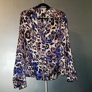 Womens multicolored stretchy satin Cache blouse